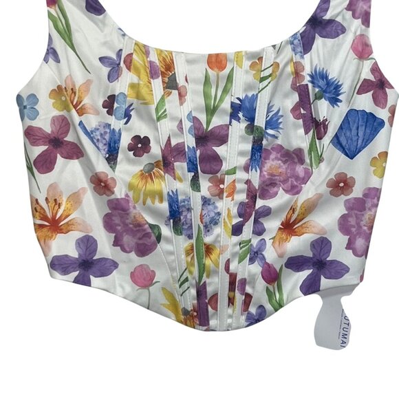 Kutumai Floral Print Sleeveless Corset Top Scoop Neck Back Zipper Size XS New - Picture 4 of 9